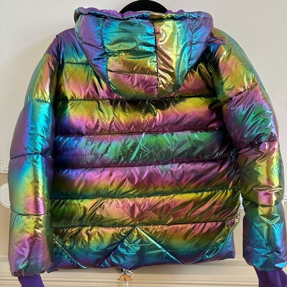 Lola + the Boys Girls Metallic Ombré Puffer Jacket Coat 9/10 NWT with Hood Warm - Picture 6 of 6